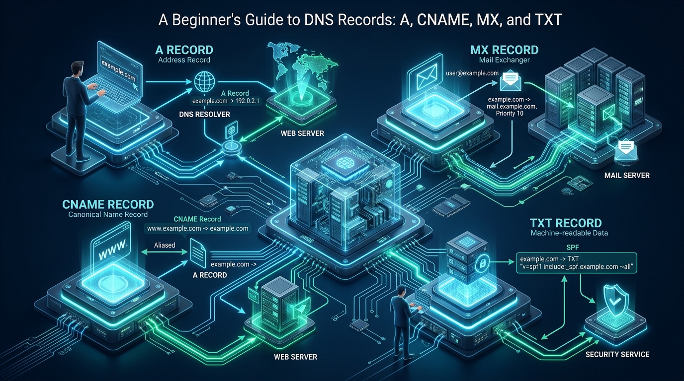 A Beginner's Guide to DNS Records: A, CNAME, MX, and TXT - a beginner's guide to dns records: a, cname, mx, and txt